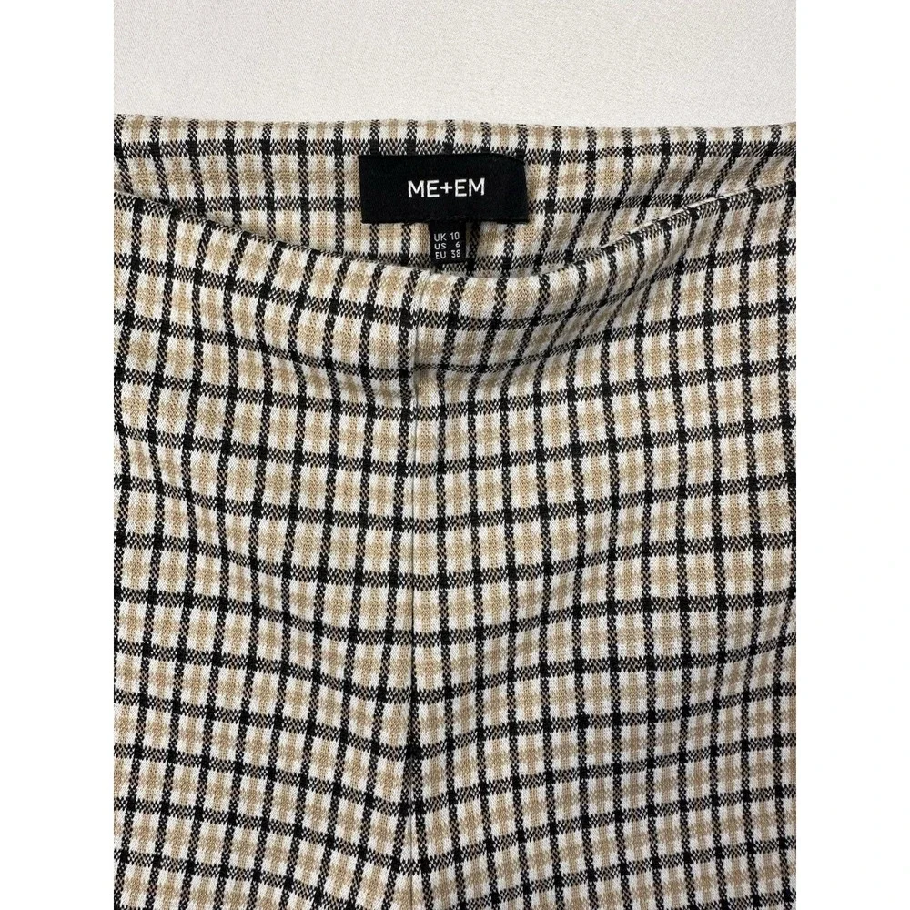 ME+EM Plaid Flared Pants Women Size US 6 Beige Black‎ Tan Trousers EUC
